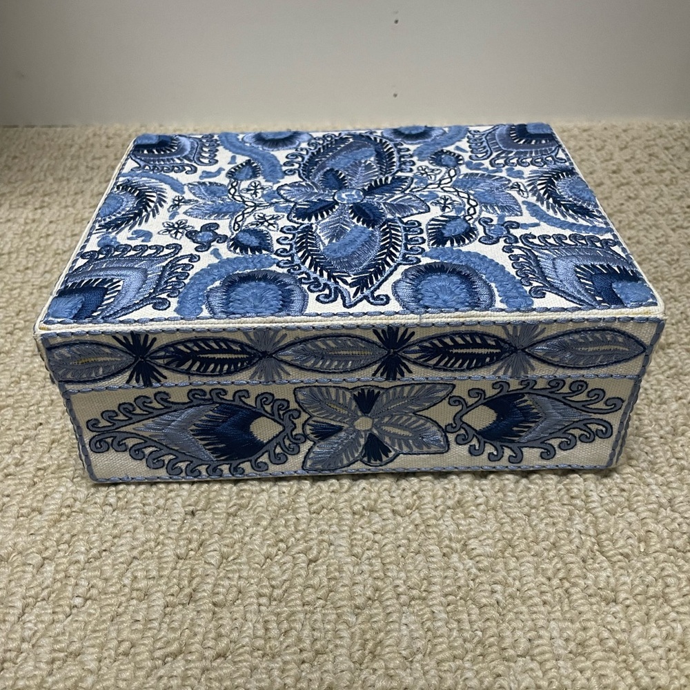 Chico's Blue and White Embroidered Jewelry Box - Picture 5 of 9
